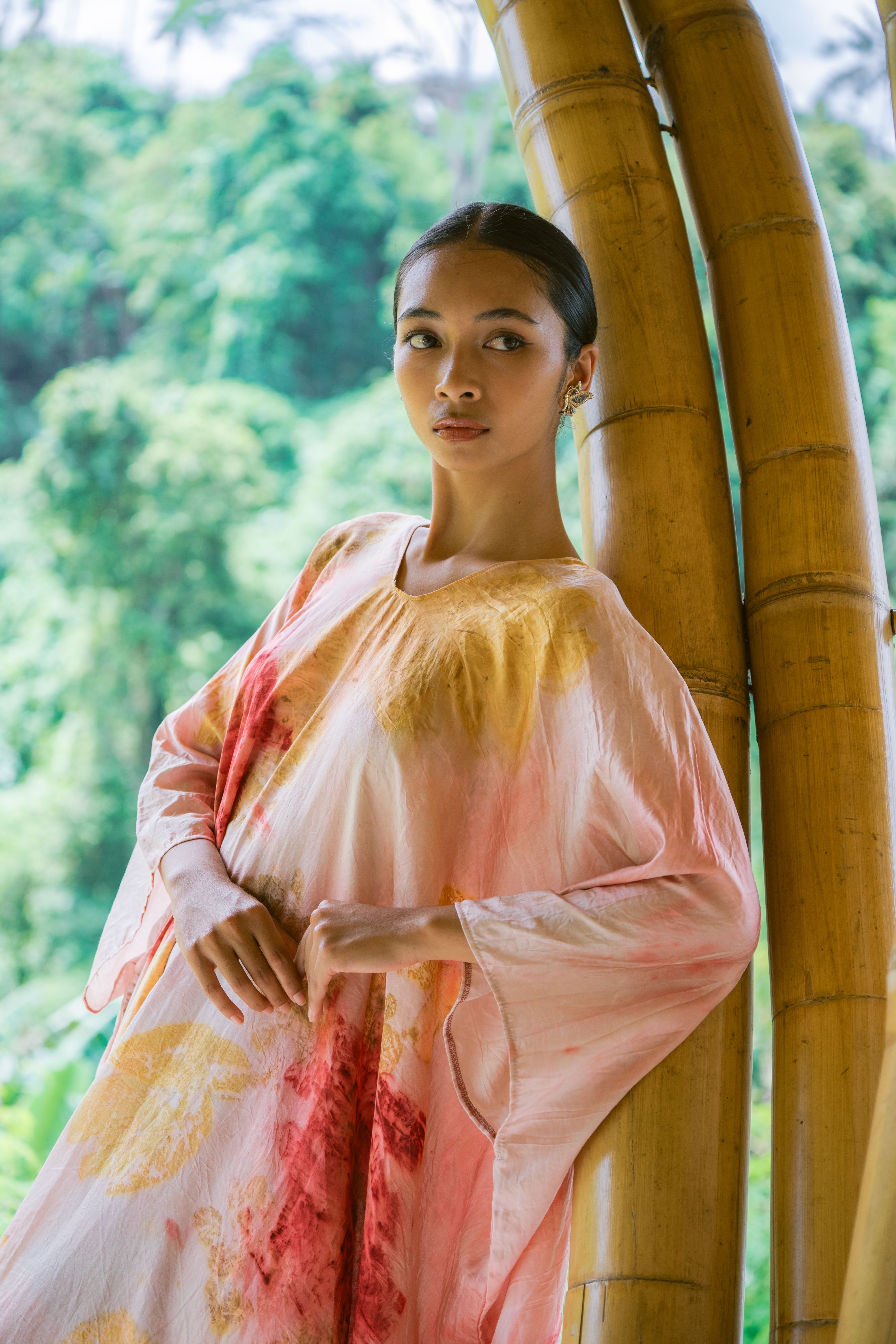 The Parvati – Pink, Yellow & Red Cotton Silk Eco Print Dress